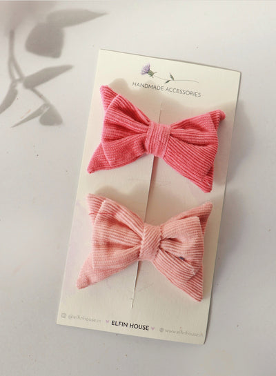 Pack of 2 Corduroy Bow Clips - From Elfin House