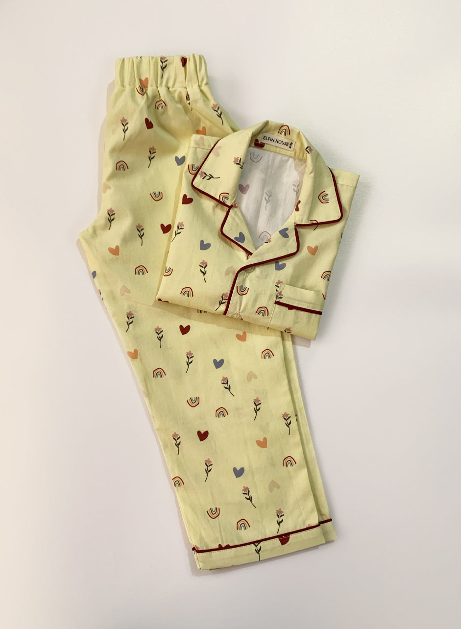 Yellow Heart Kid's Pyjama Set - Elfin House